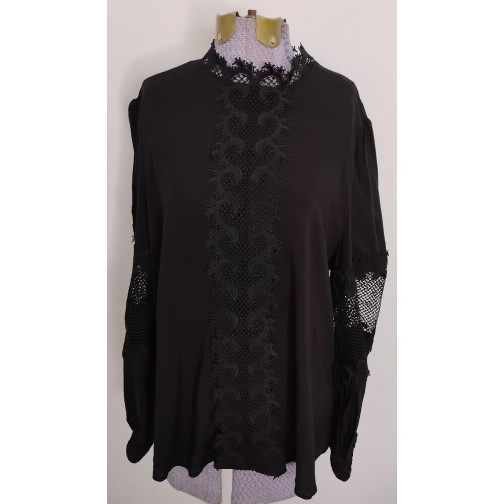 Chicos Black Blouse Top Womens Black Lace Mock Neck Sz 8 Romantic Whimsigoth
